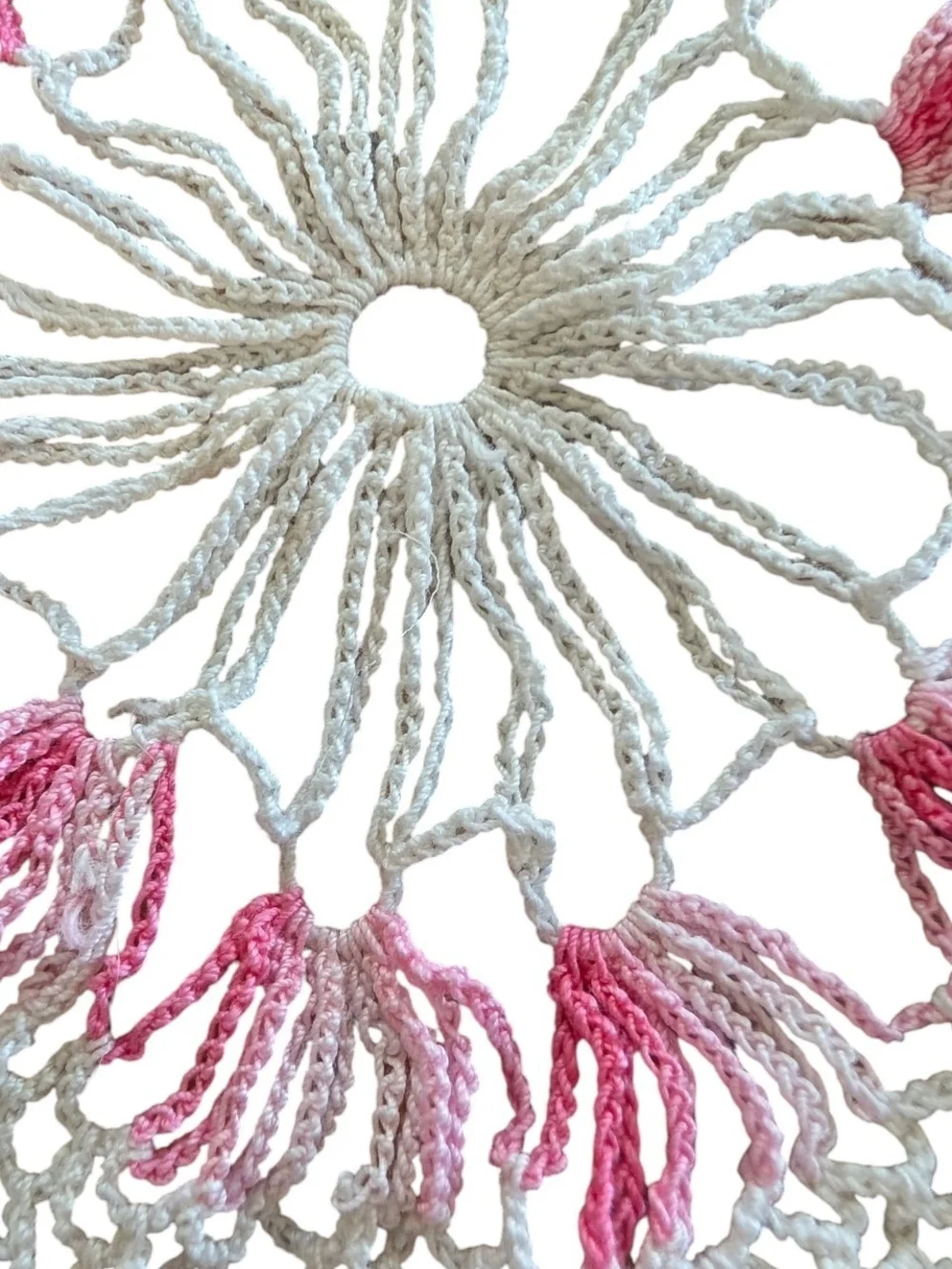 Handmade Crochet Round Doily - Pink & White